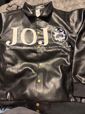 JOJO Black Faux Leather Bomber Jacket with Logo